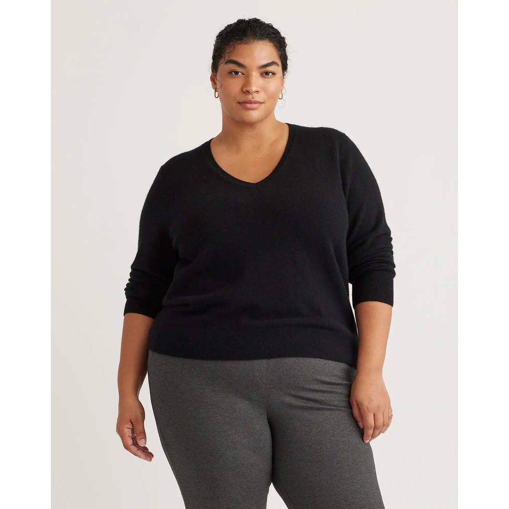 Quince Mongolian Cashmere V Neck Sweater Black Plus Size 2X NWT
